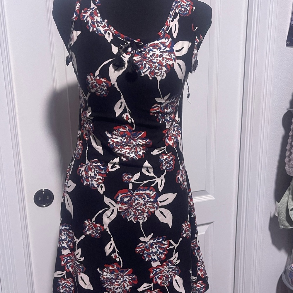 1st Kiss Black and Red Floral Midi Dress